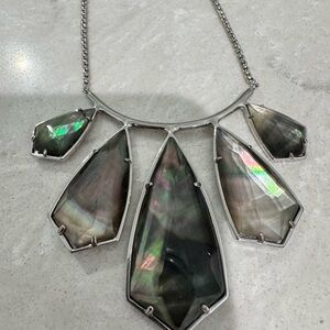 Kendra Scott Statement Necklace w/Iridescent Pendants. Adjustable silver chain.